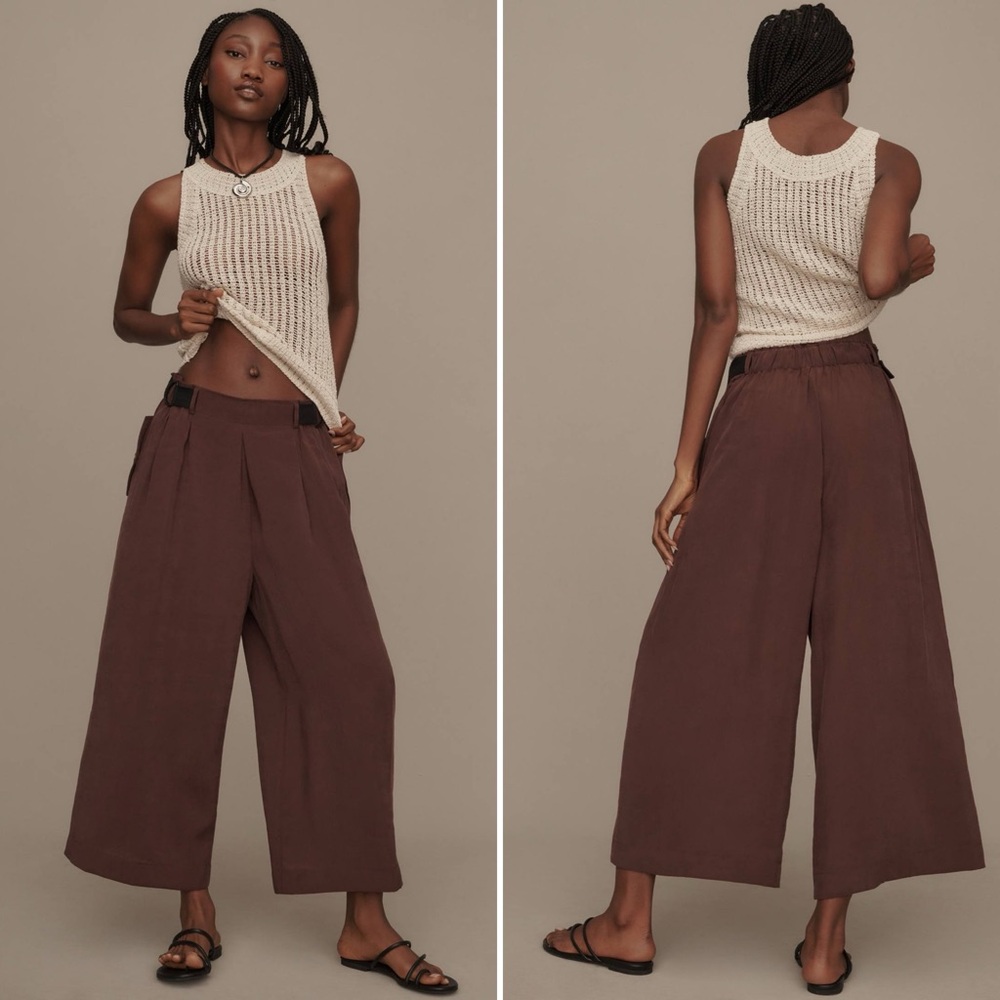 by Anthropologie NWT Pants PETITE Small Safari Cropped Wide Leg Flowy Brown